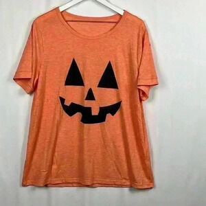 Halloween! Jack O’ Lantern Womens Tee Shirt Orange & Black XL Pullover Scary Fun